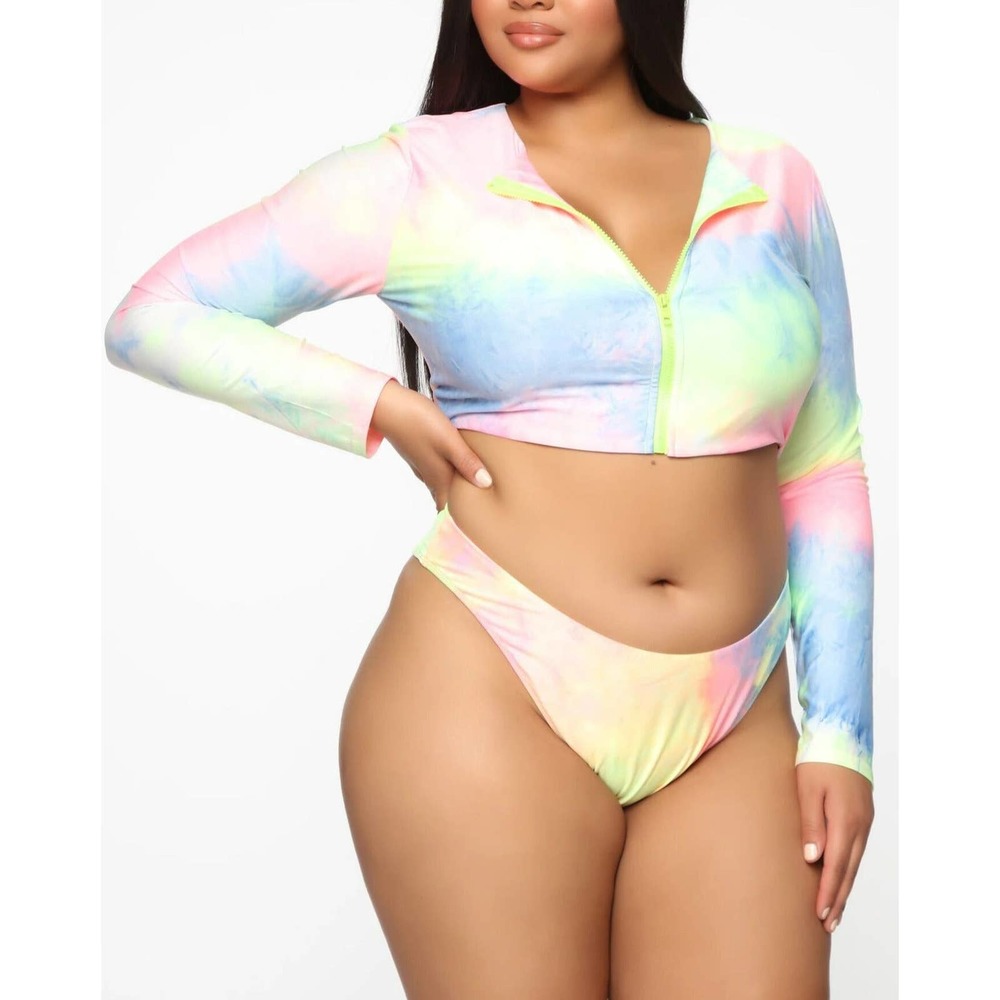 Bikini Long Sleeve Zipper Swimsuit Plus Size Colorful Sexy Plus Size Swimsuit